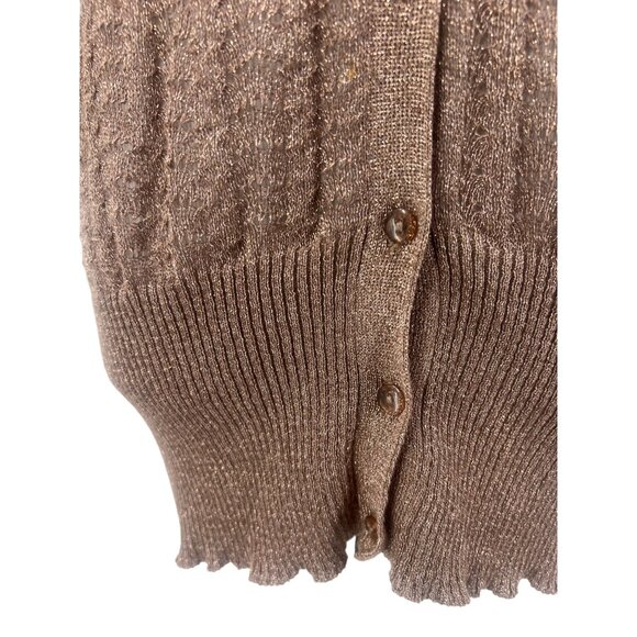 Y2K Charolette Russe Shimmery Bronze Dolman Sleeve Button Front V-Neck Cardigan - Picture 5 of 12